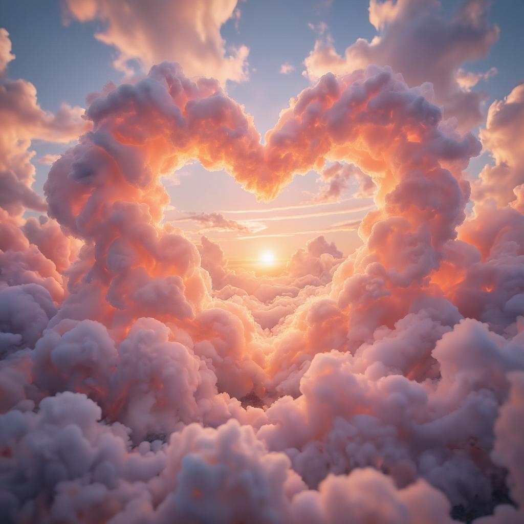 A heart-shaped sunrise, symbolizing the new day and the love it brings.