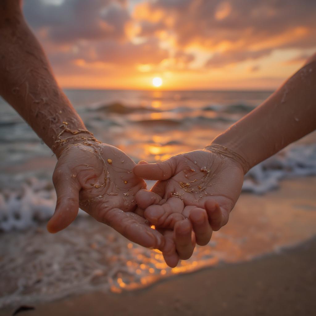 Holding Hands at Sunset on the Beach