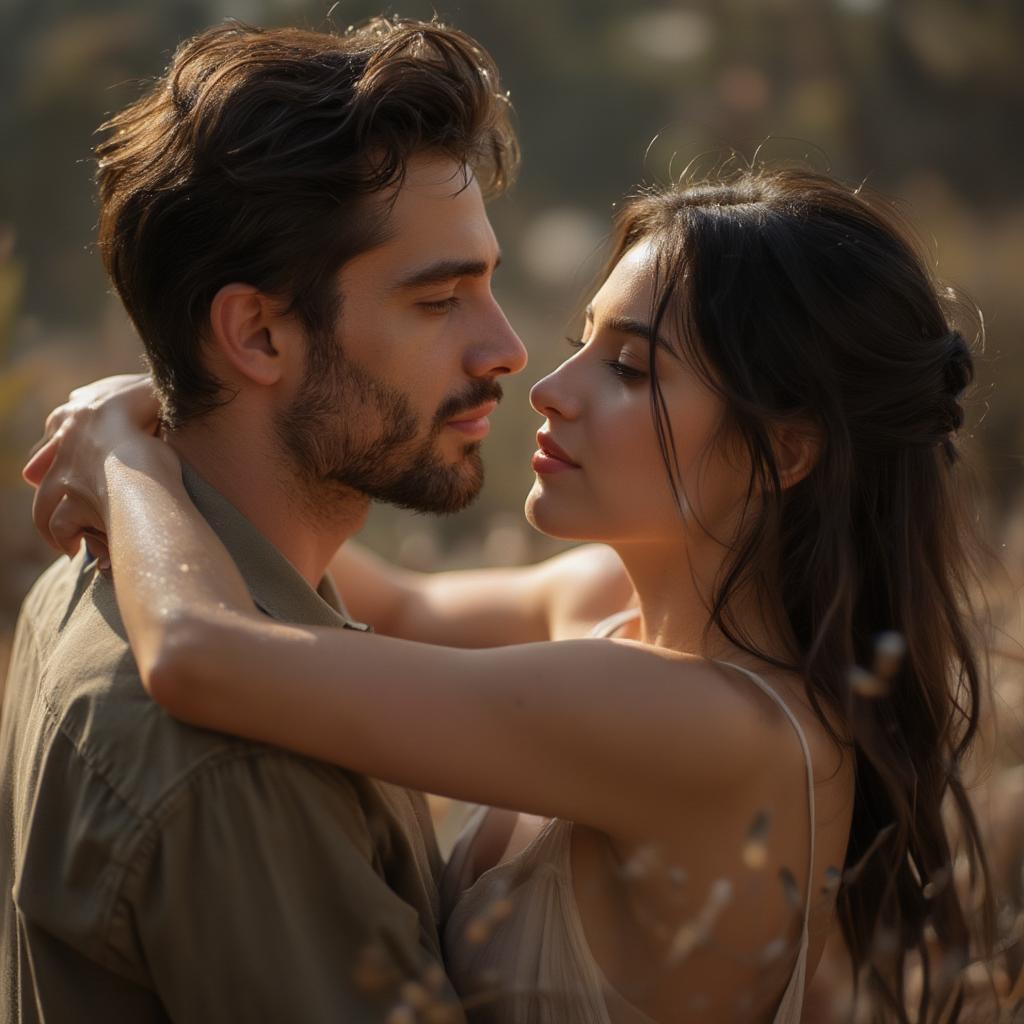 Couple embracing, showing affection and love