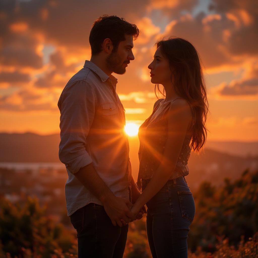 Romantic Couple Gazing at Sunset