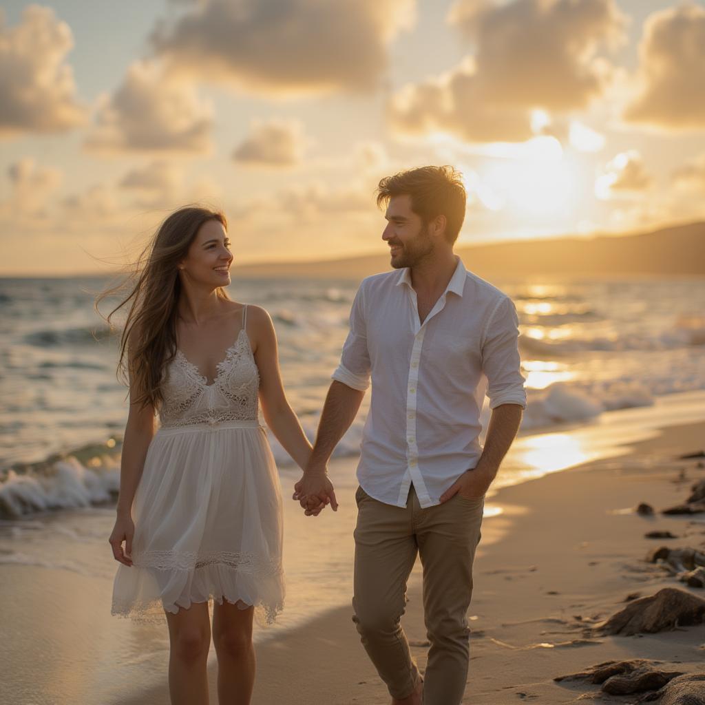 Couple Walking on Beach, Embracing Humility and Love