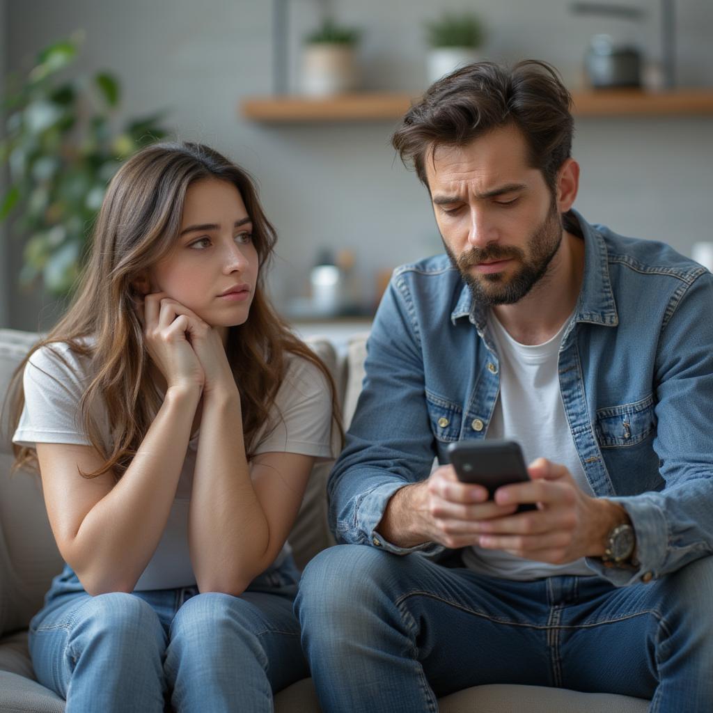 Husband distant and wife looking sad