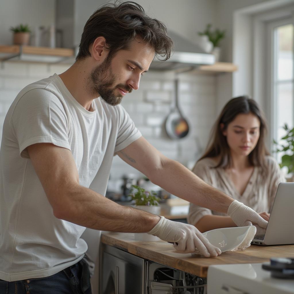 Husband showing love by doing chores