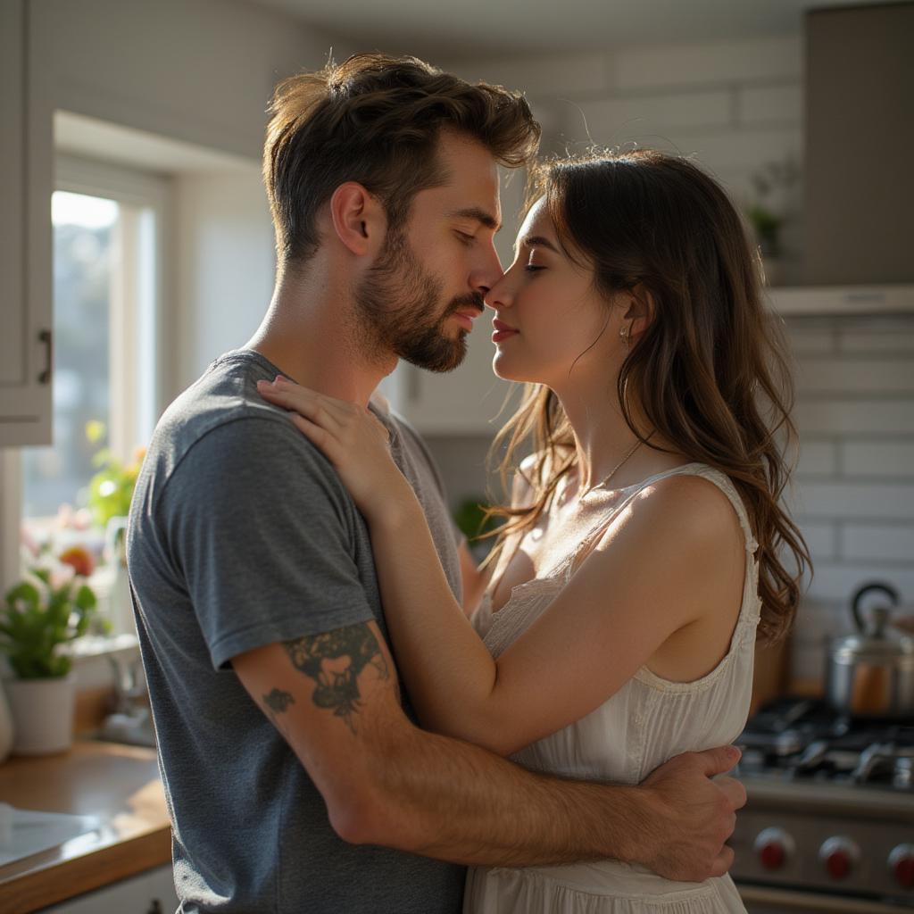 Husband Whispering a Sweet Love Quote to His Wife