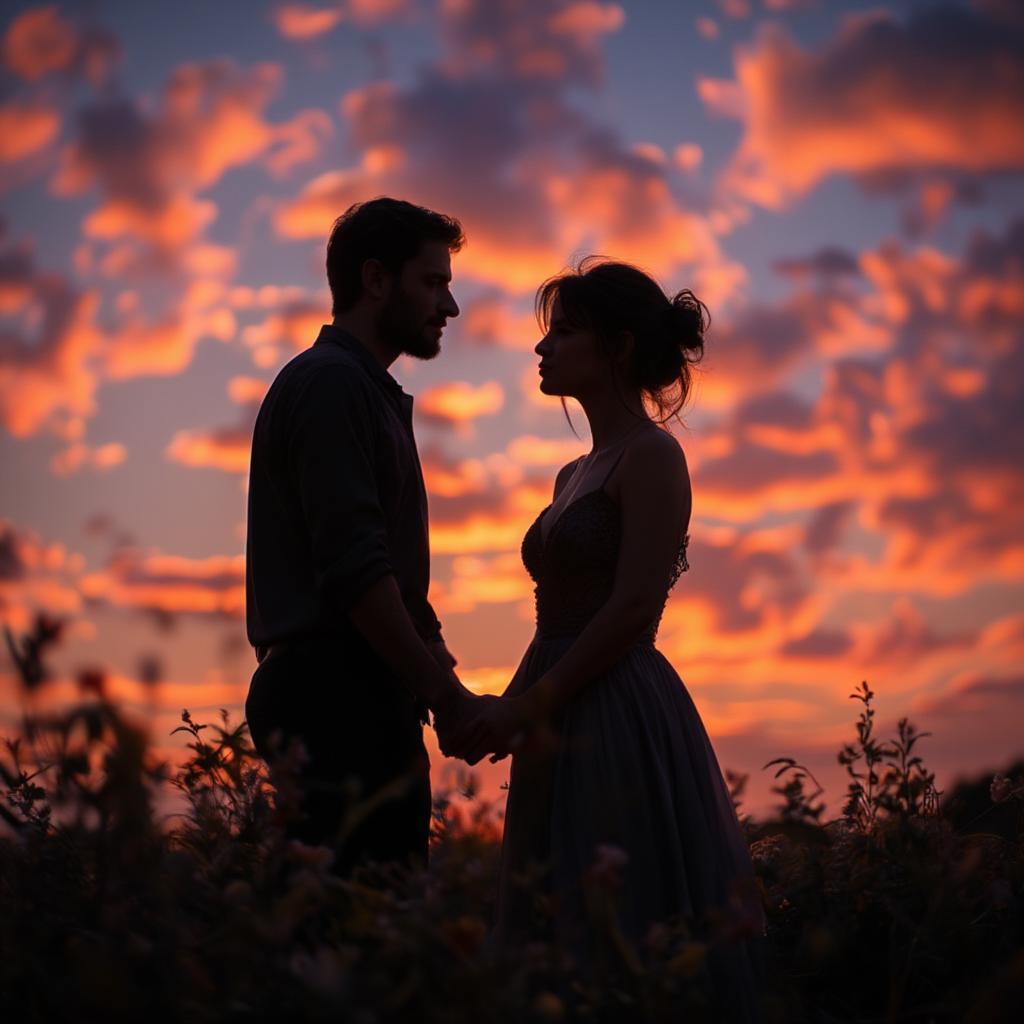 Romantic Couple Embracing at Sunset