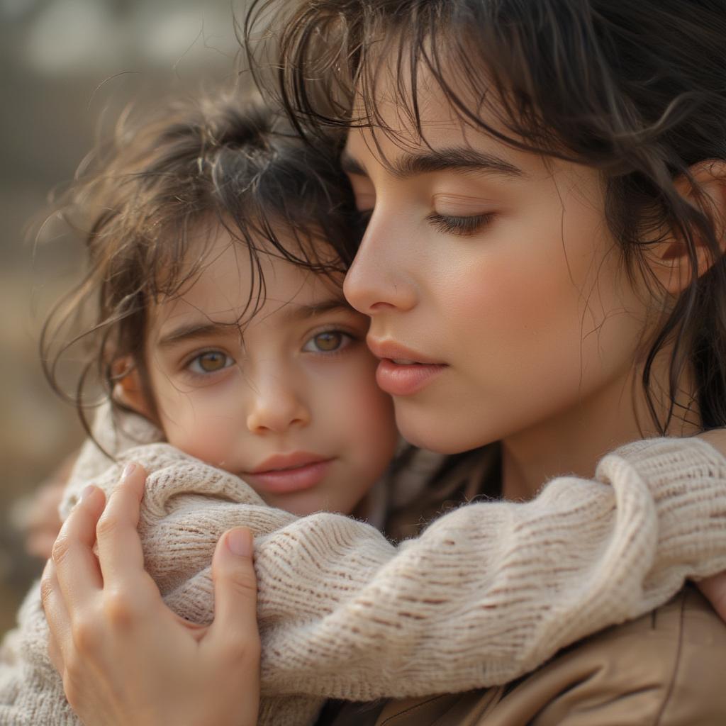 Mother and Daughter Embracing in a Loving Hug