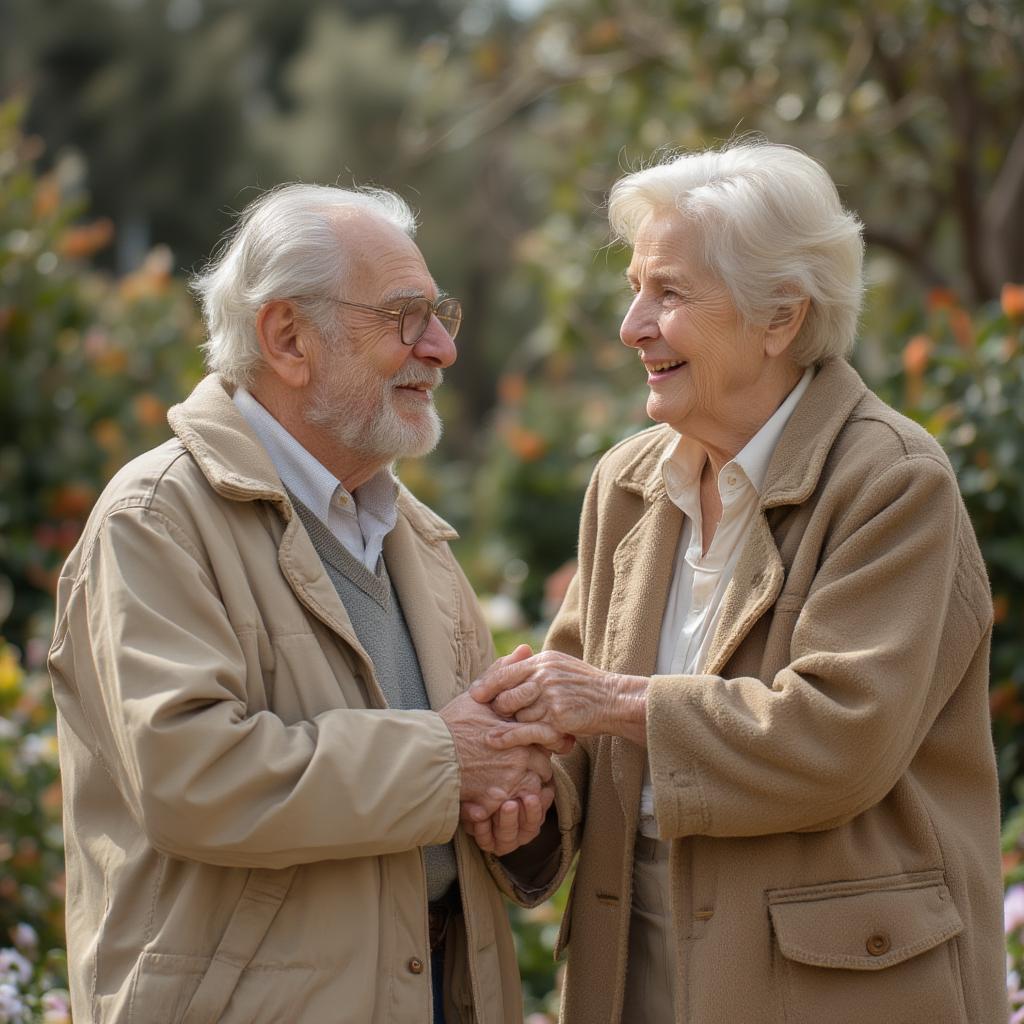 Elderly Italian couple holding hands