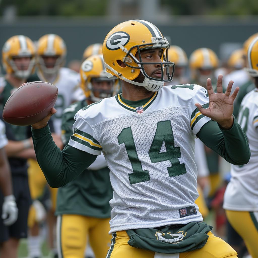 Jordan Love Practicing with the Green Bay Packers