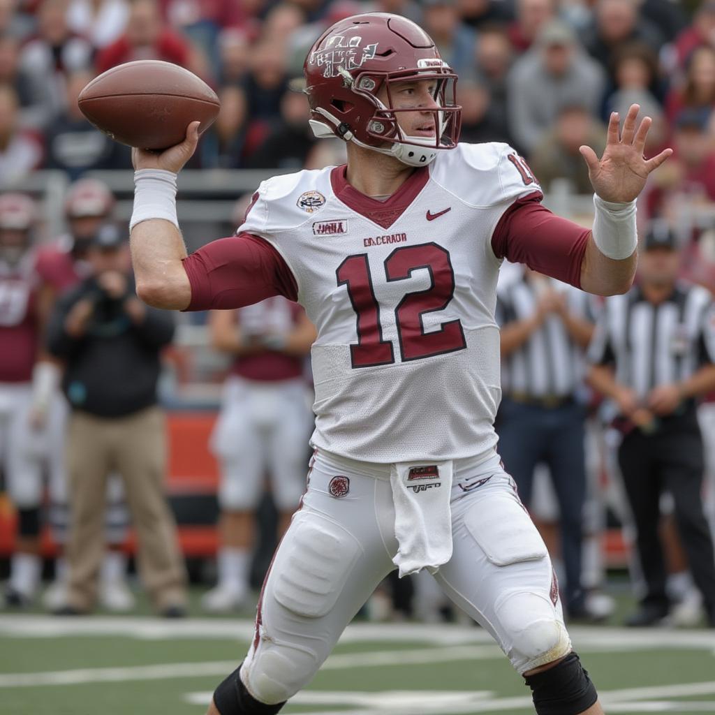 Jordan Love playing quarterback for Utah State University