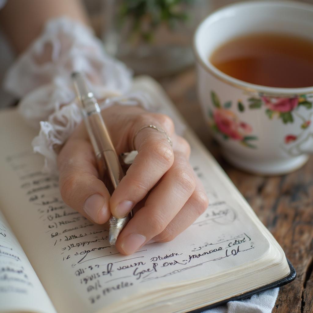 Person writing in a journal, reflecting on their thoughts and feelings.