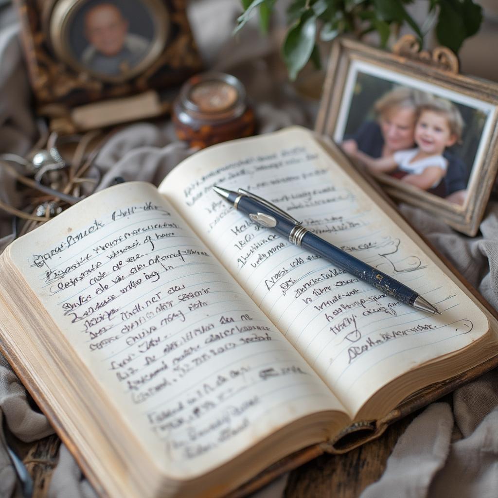 Writing in a journal to communicate with a deceased loved one.