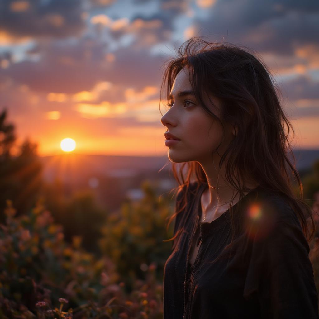 Woman Looking at Sunset Symbolizing Letting Go