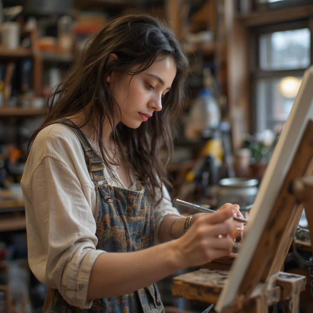 A person engaged in a fulfilling hobby, surrounded by tools and materials, representing finding meaning and purpose beyond romantic love.