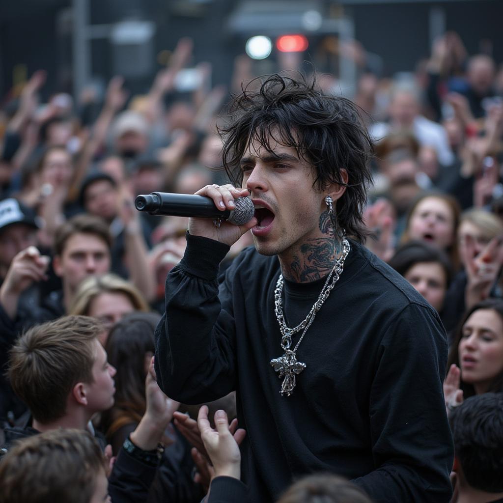 Lil Peep Performing Live -  An image of Lil Peep performing live on stage, connecting with his audience.