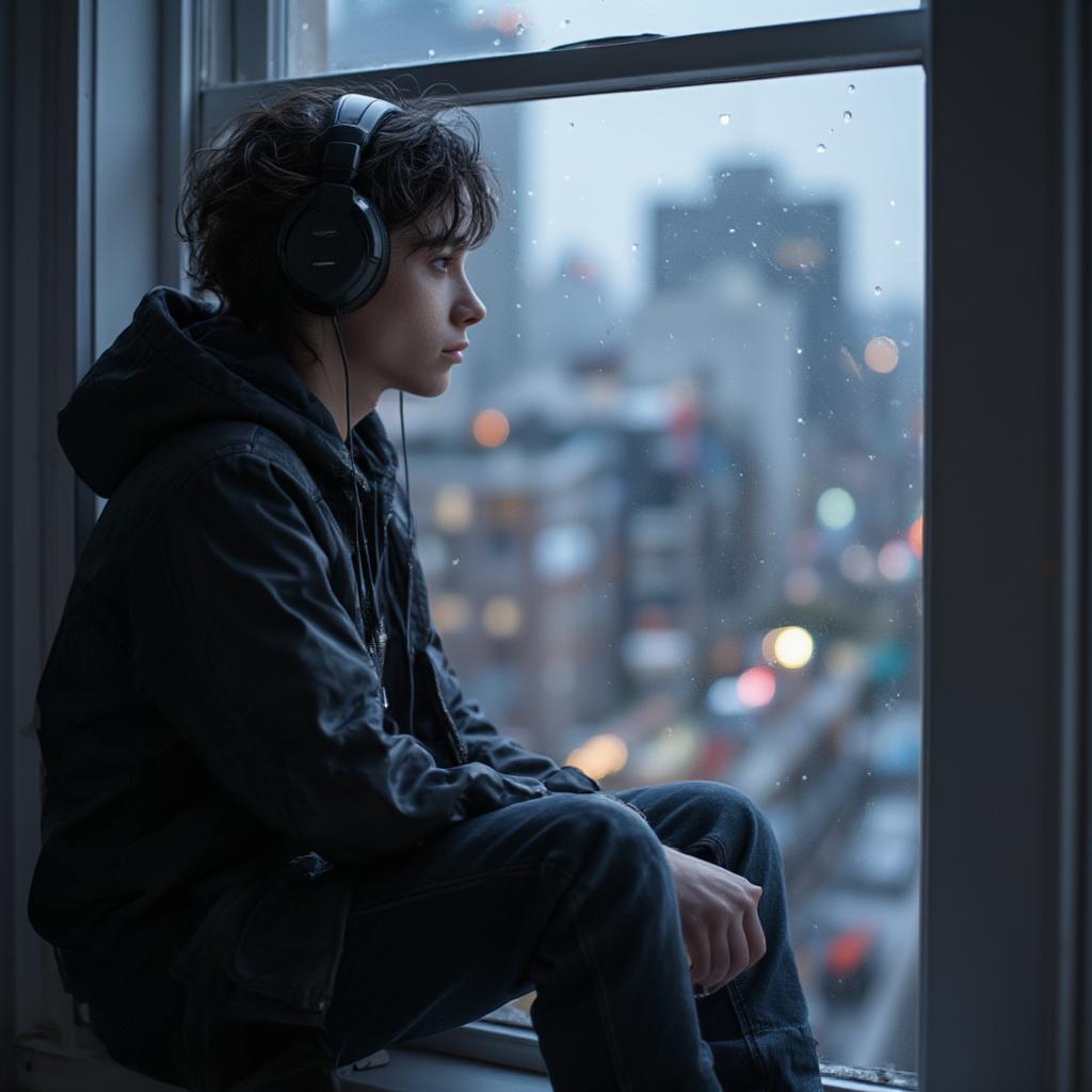 Person listening to music with headphones