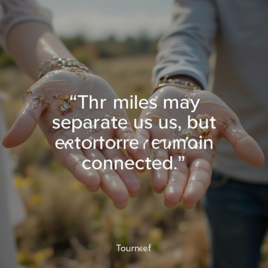 Couple holding hands across distance with quote