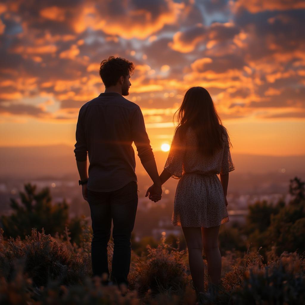 Couple watching sunset, reflecting on love and life quotes