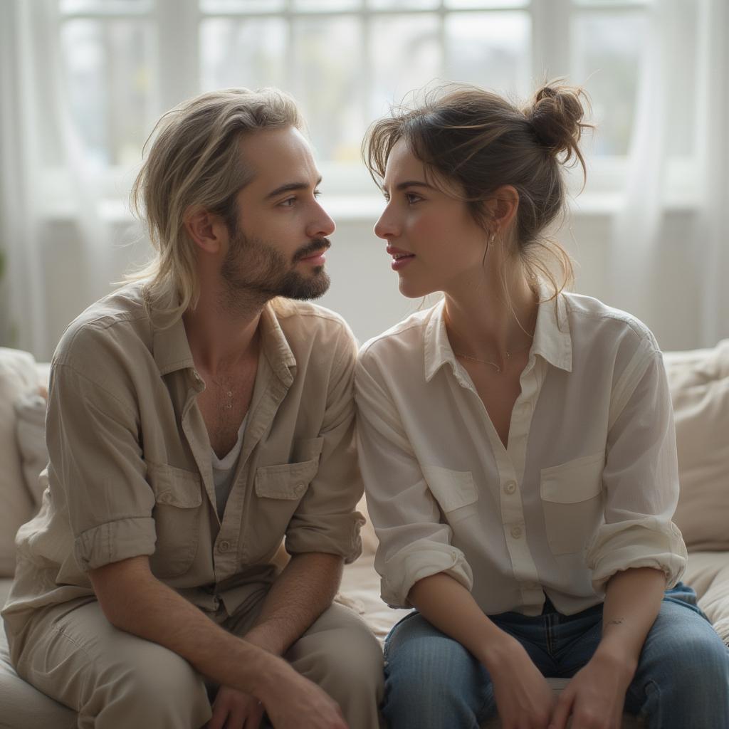 Couple talking openly and honestly, showing patience and understanding