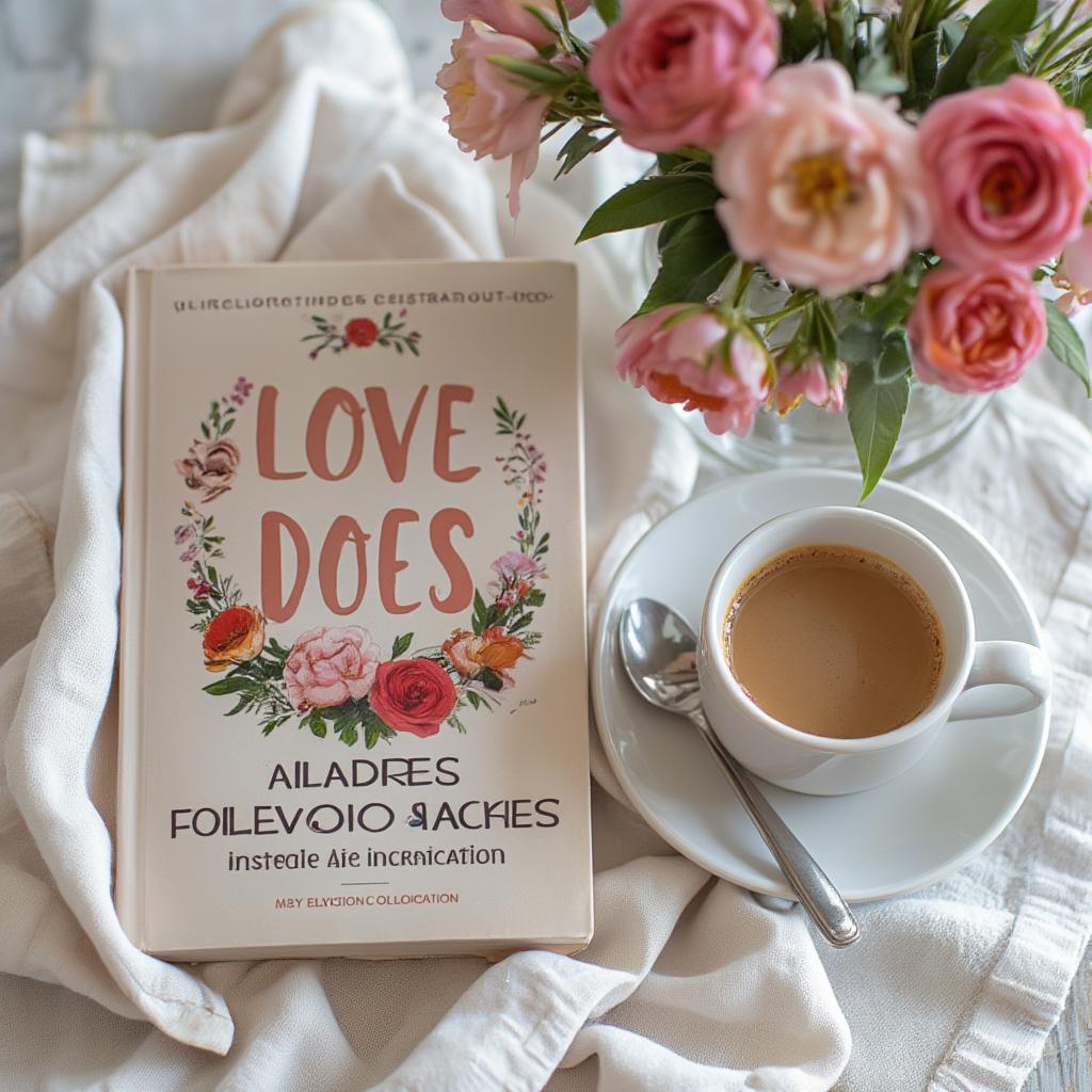 The Love Does book placed beside a cup of coffee and some flowers