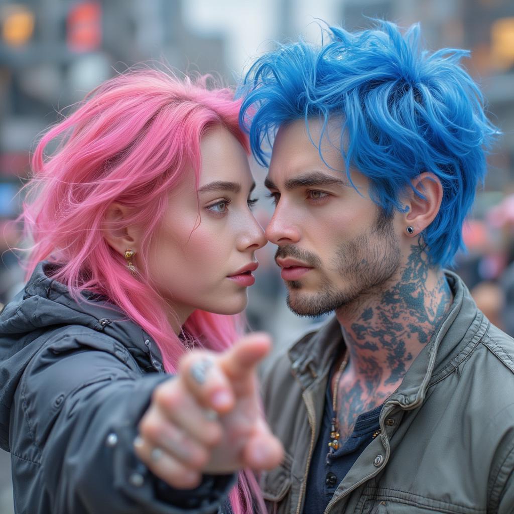 Couple Holding Hands with Vibrant Hair Colors