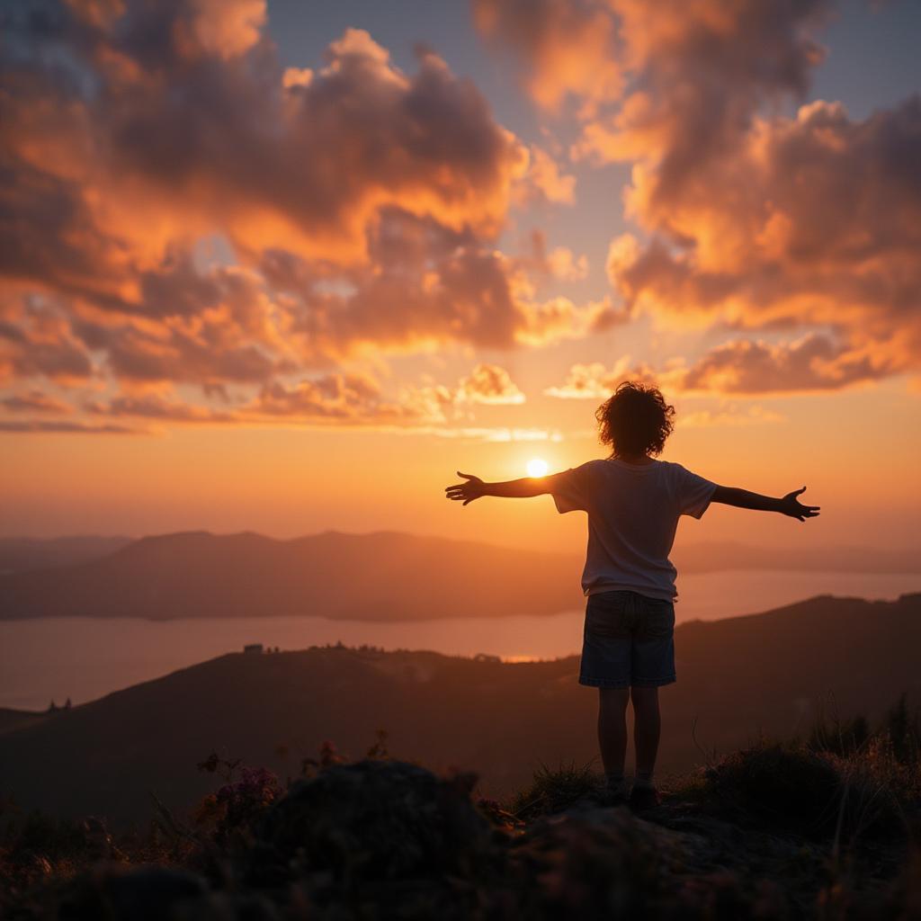 Person Looking at Sunset After Loss, Finding Hope in Love's Memory