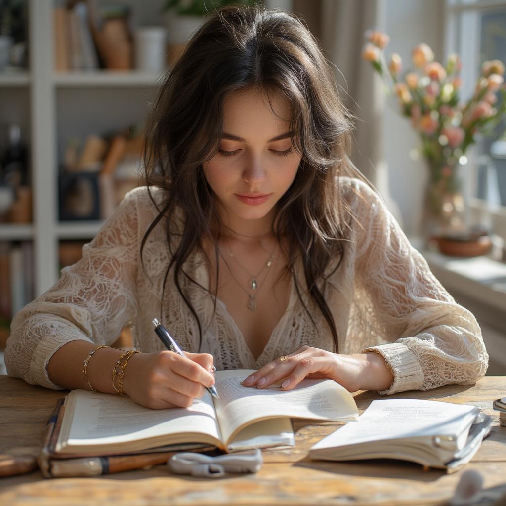 Woman Writing a Letter Filled with Hopeful Words of Love