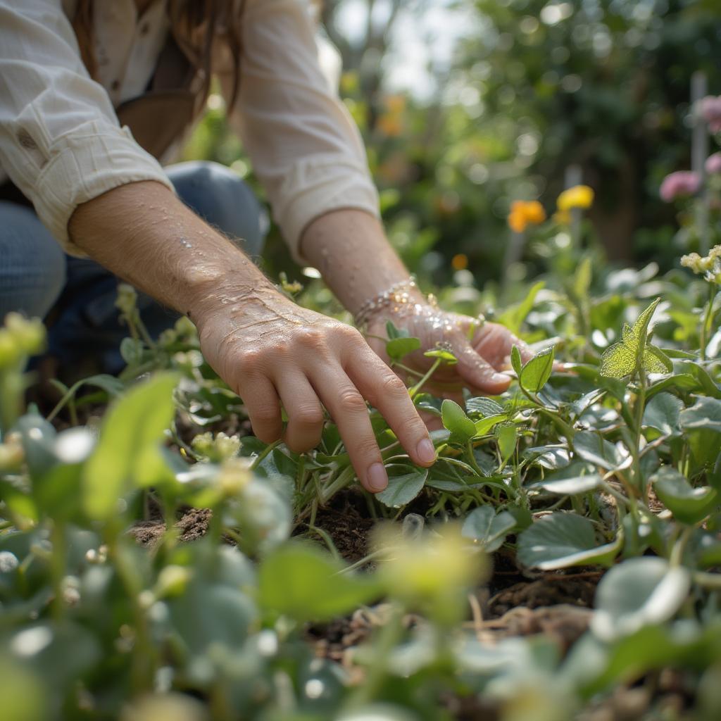 A person tending a garden with care and dedication, demonstrating the concept of "what is done with love is done well"