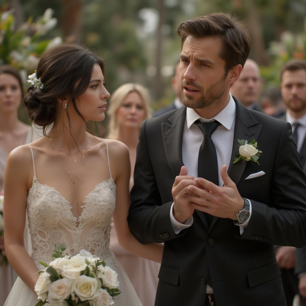 A couple stands at the altar, deciding whether to say "I do" in Love Is Blind season 6.