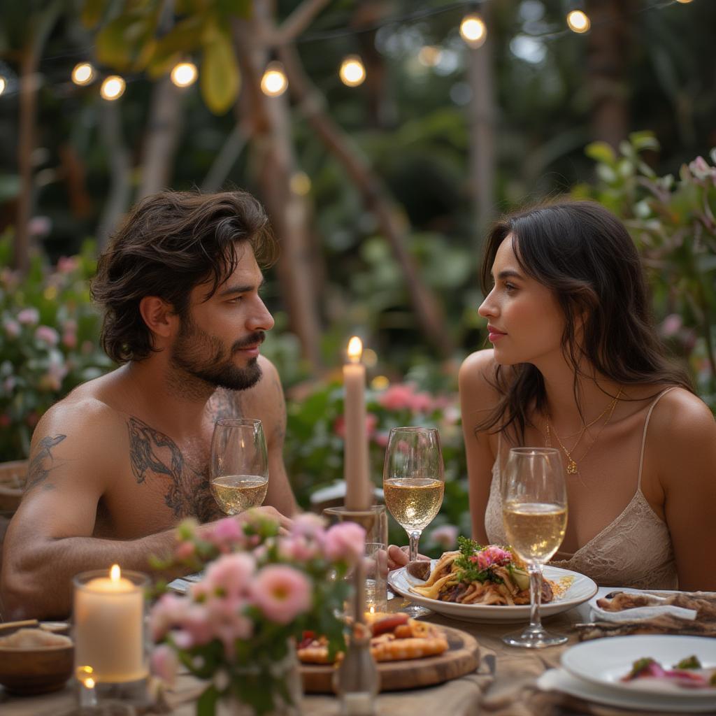 Love Island Couple Sharing Dinner