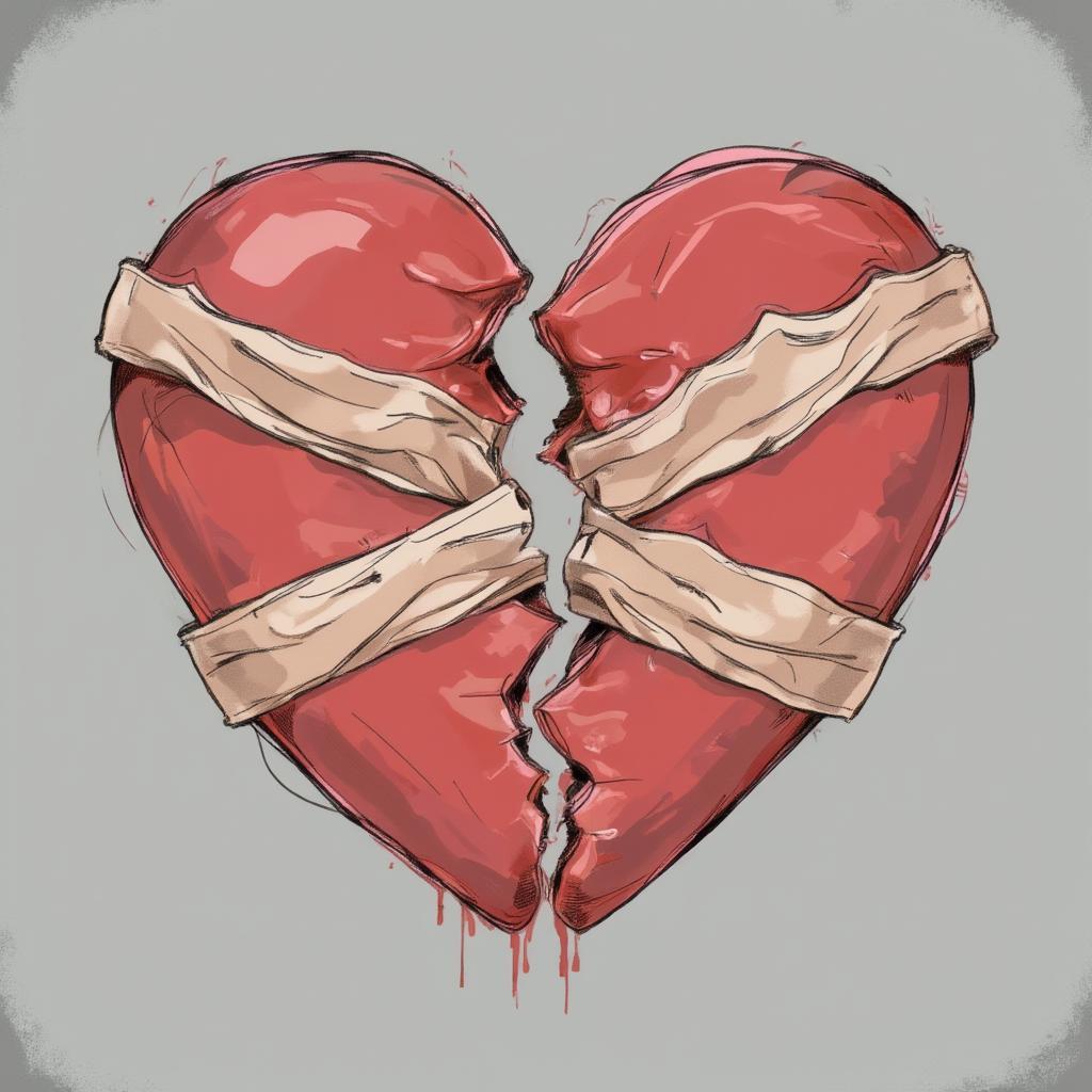 A broken heart with a bandage across it, symbolizing heartbreak and the sentiment that "love isn't real."