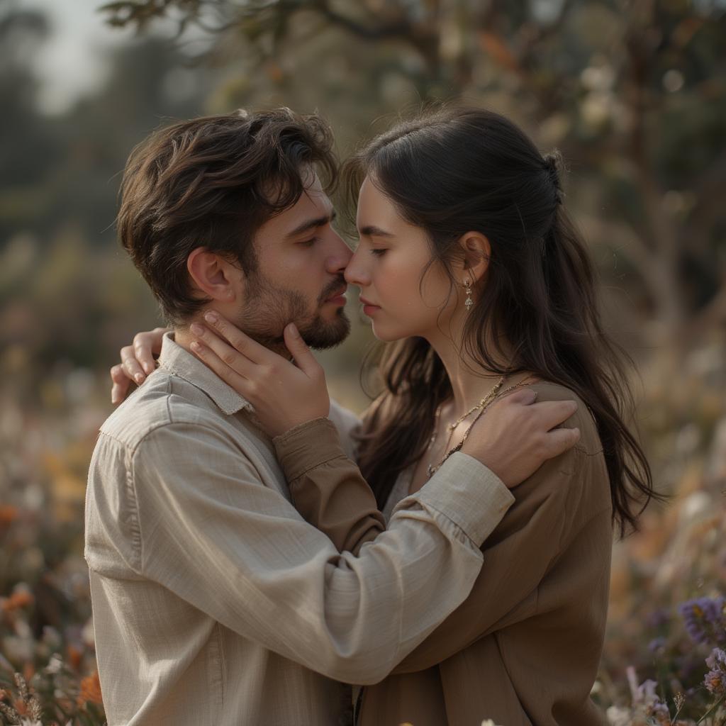 Couple hugging, experiencing both the joy and pain of love