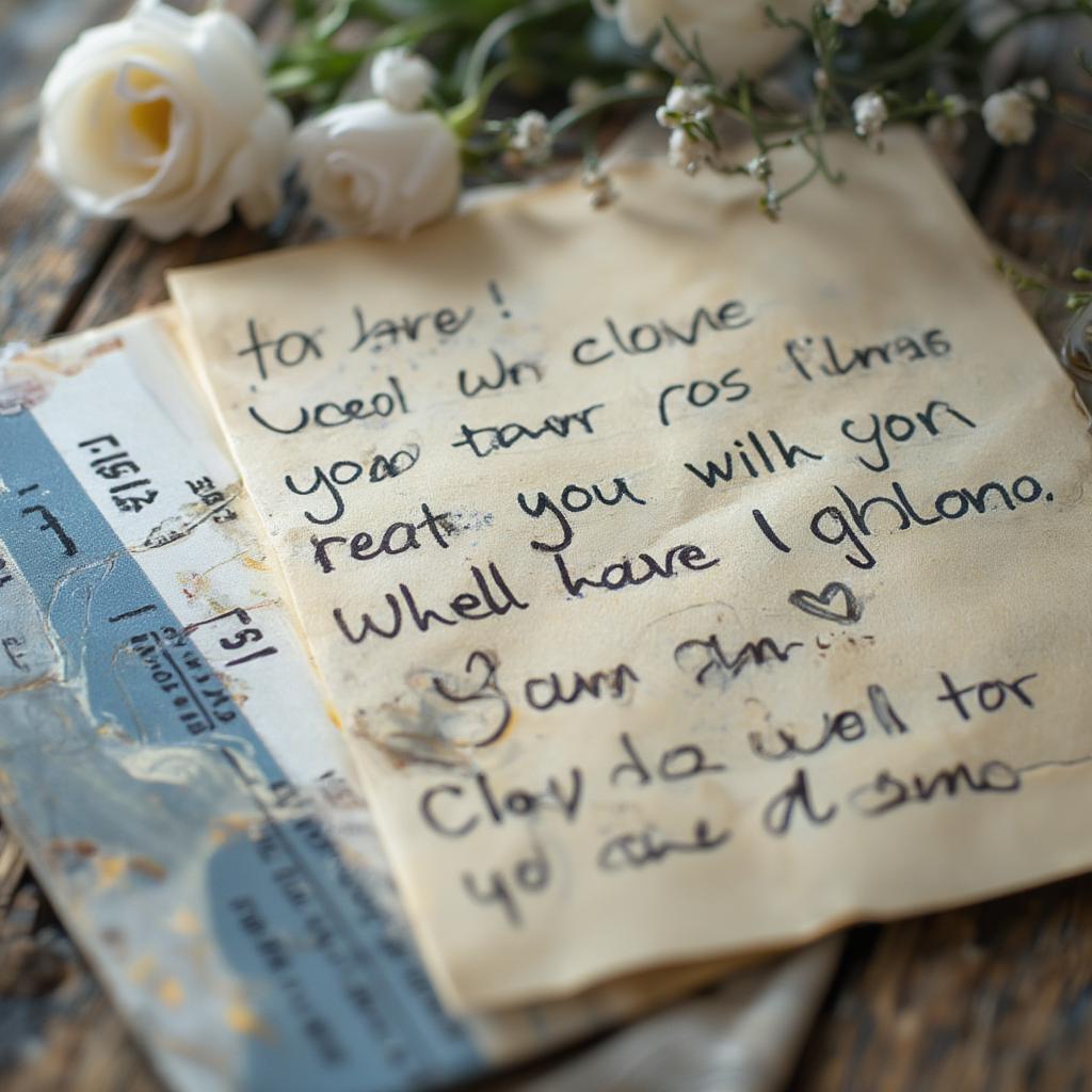 Handwritten Love Letter with an Airplane Ticket