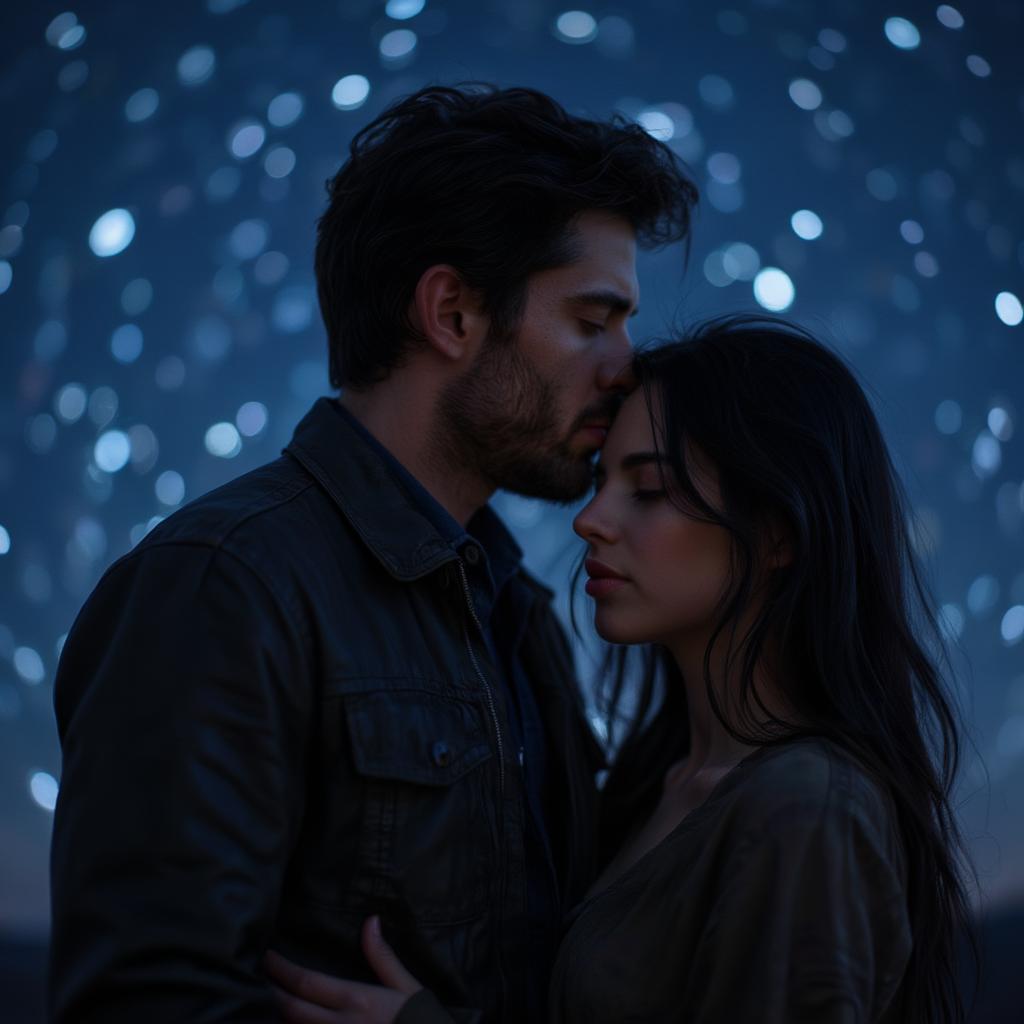 Romantic Couple Embracing under a Starry Sky