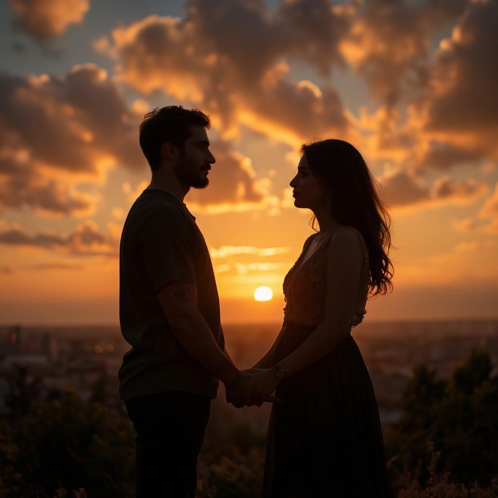 Silhouette of a couple against a sunset