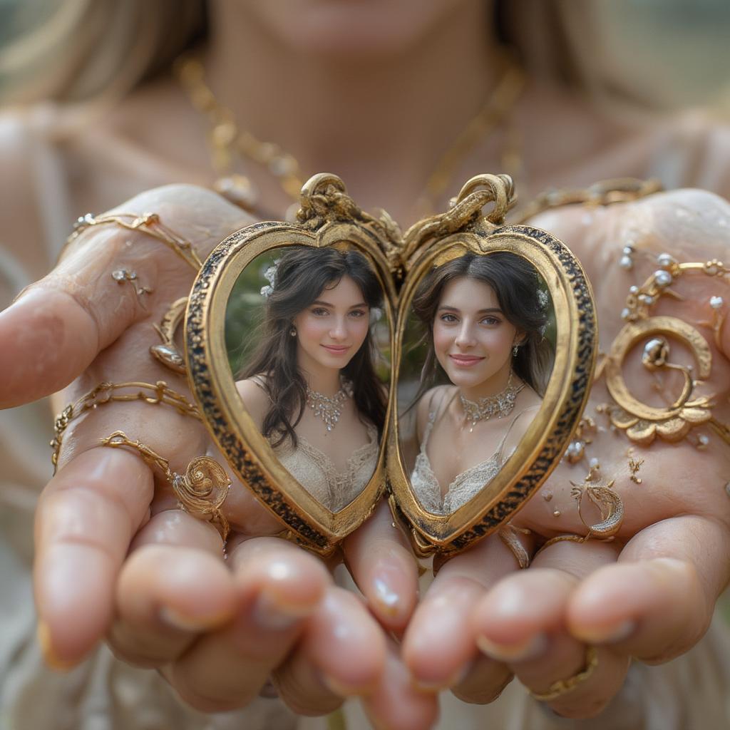 Heart-shaped locket with a picture of a couple