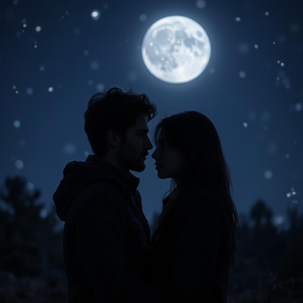 Couple embracing under the moonlight