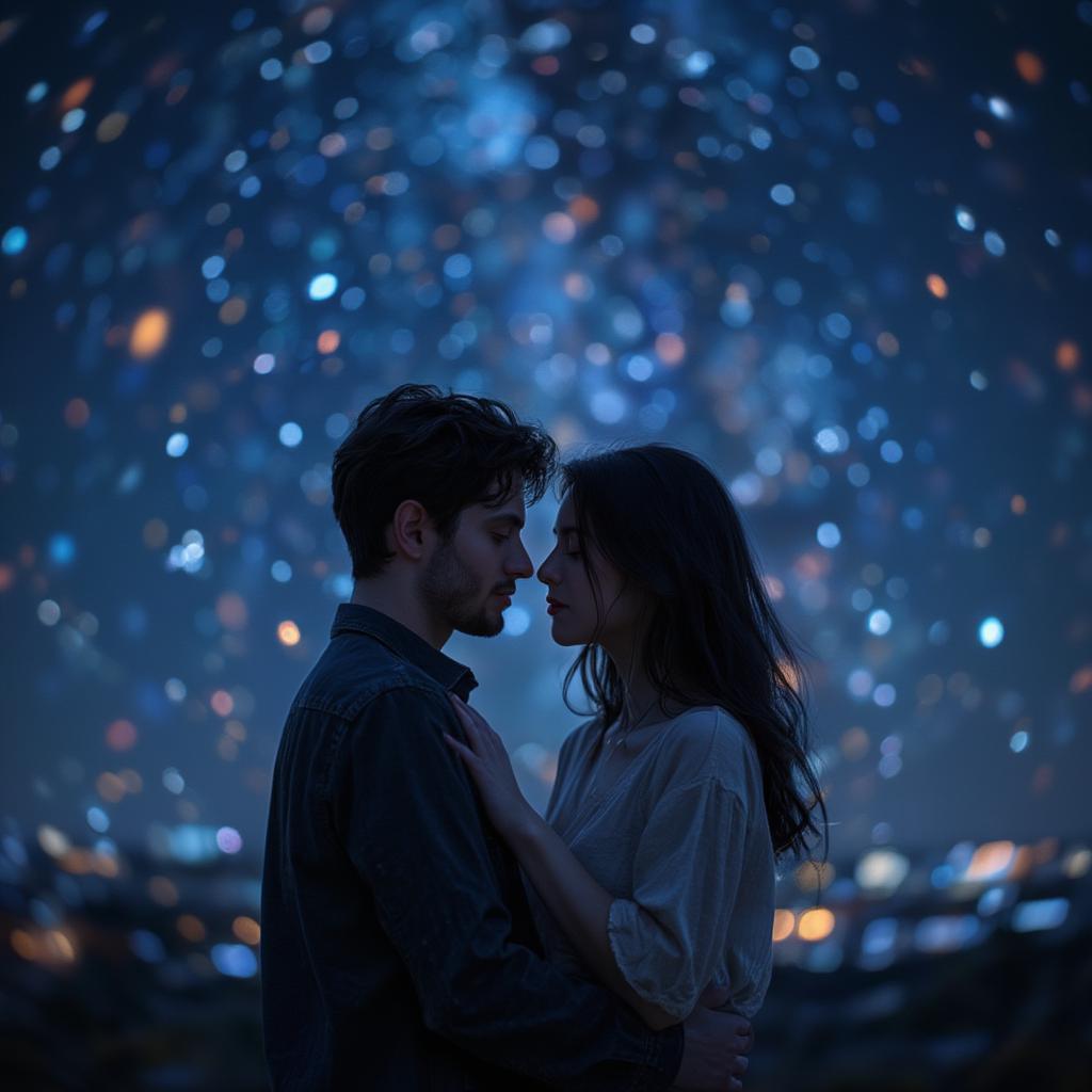 Romantic Couple Embracing under a Starry Sky