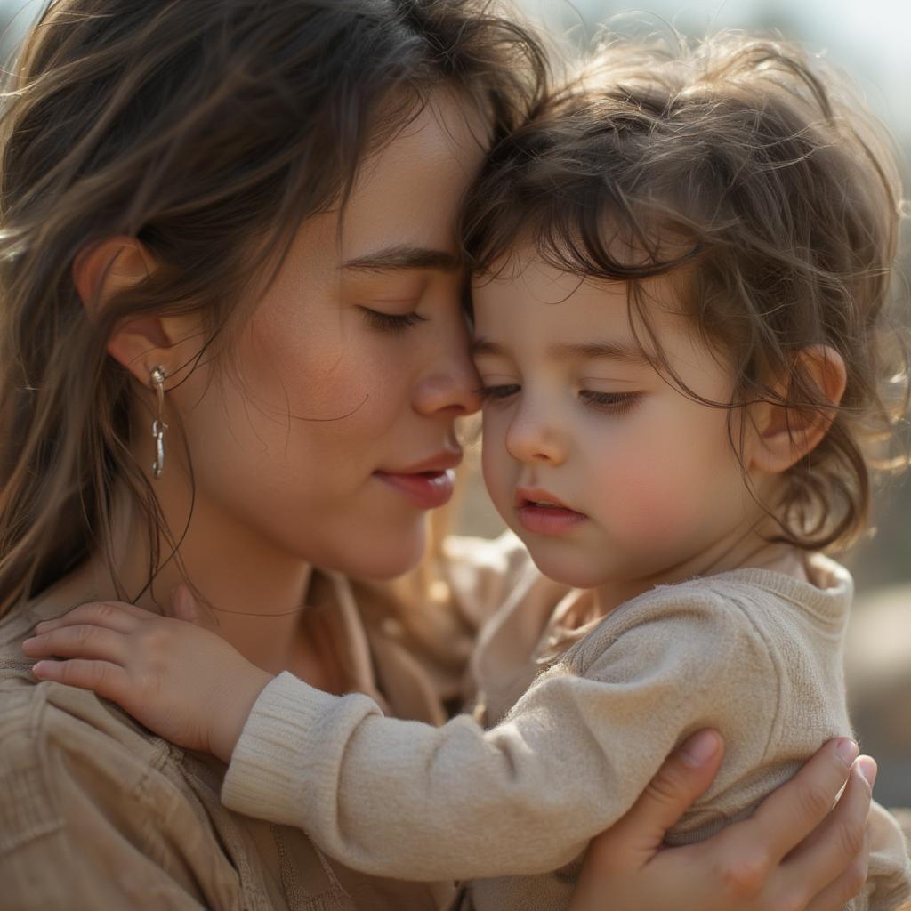 Parent embracing child