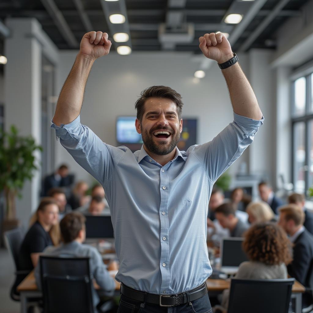 Man achieving a goal and celebrating