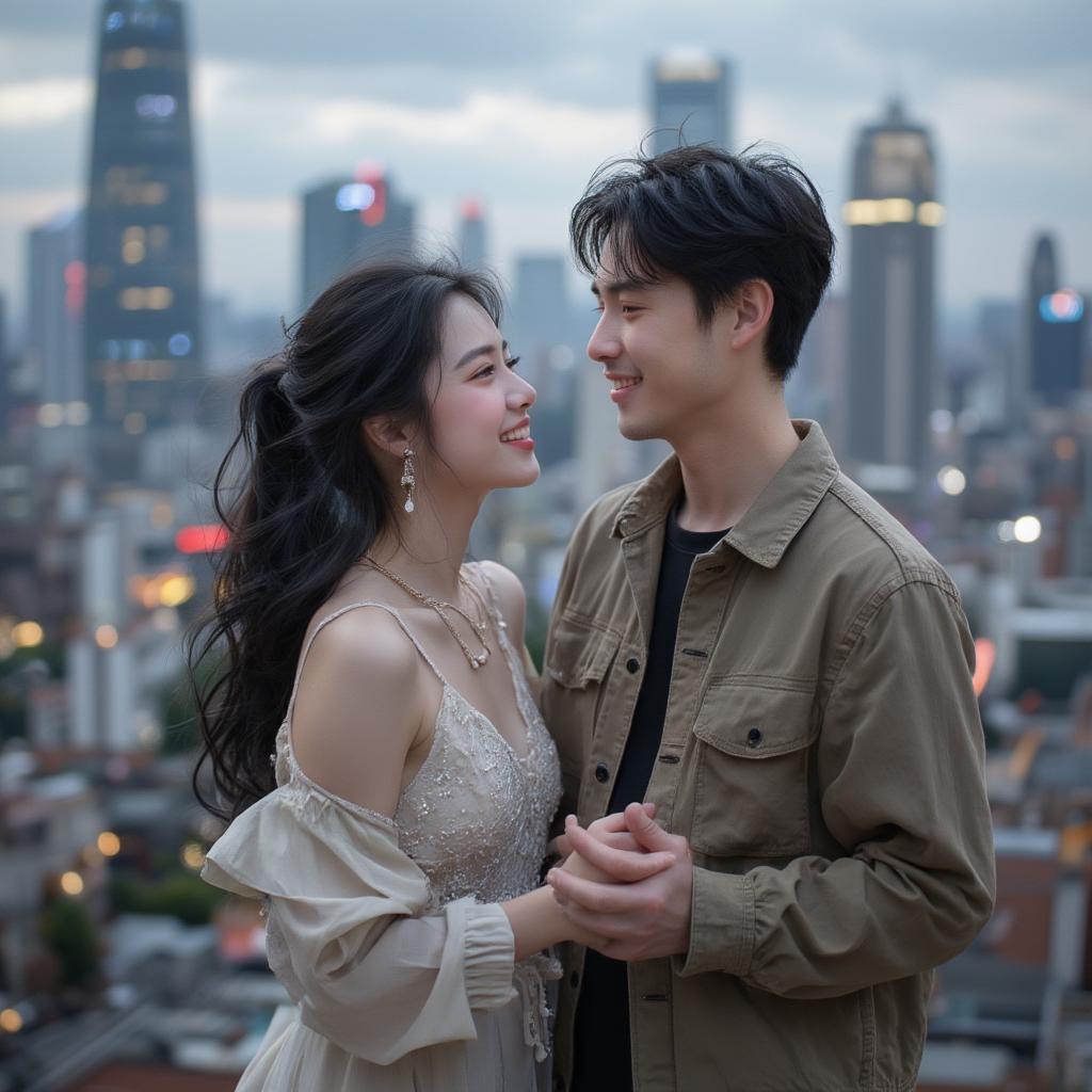 Modern Chinese Couple in a Bustling City