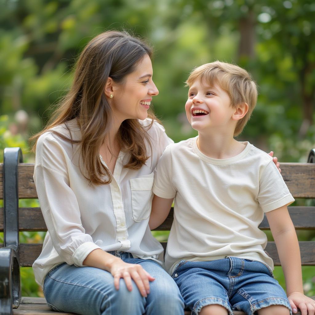 Mother and Son Sharing a Laugh, Illustrating Joyful Love Quotes