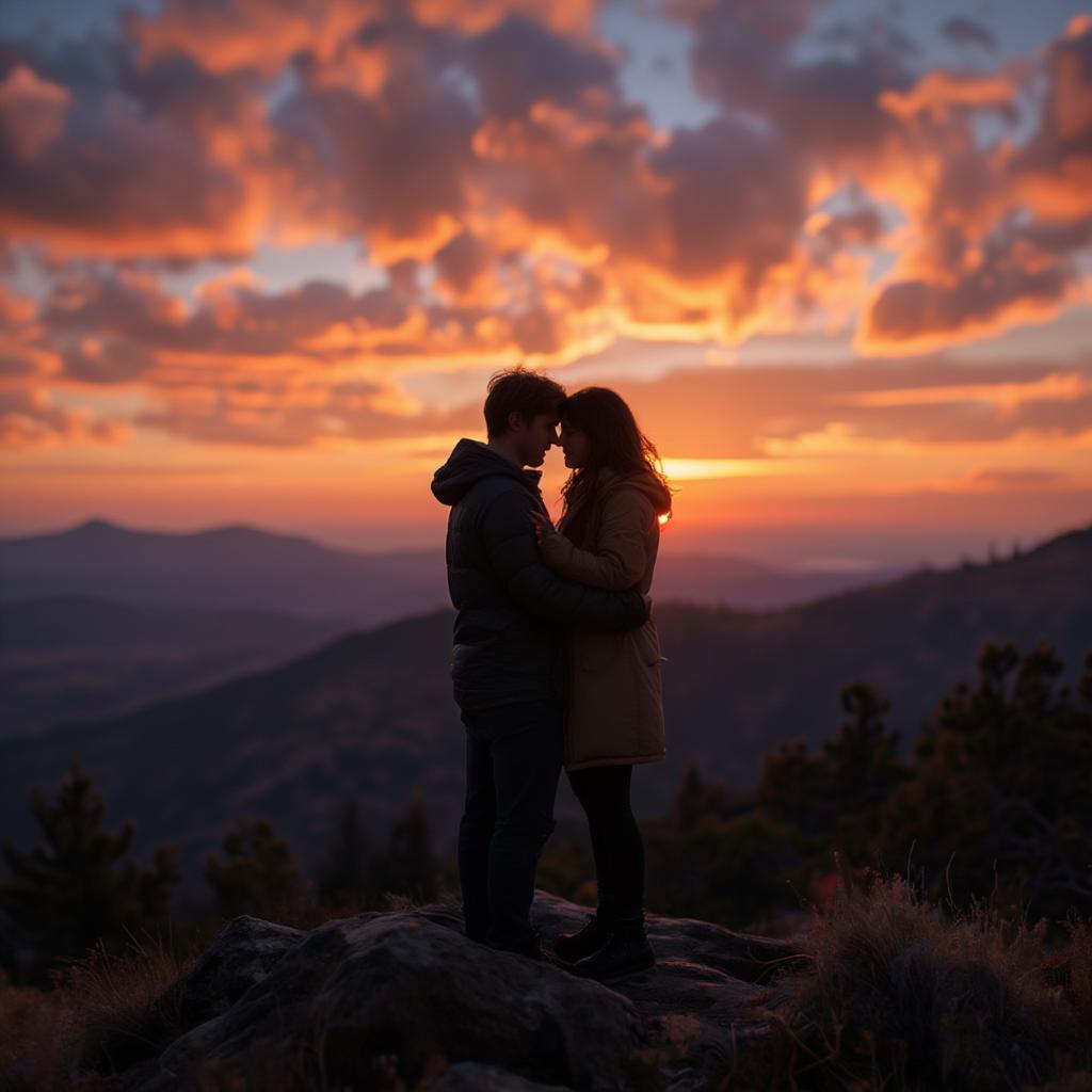 Couple Hugging on a Mountain Peak