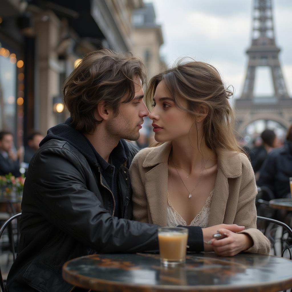 Romantic Couple Embracing in Paris