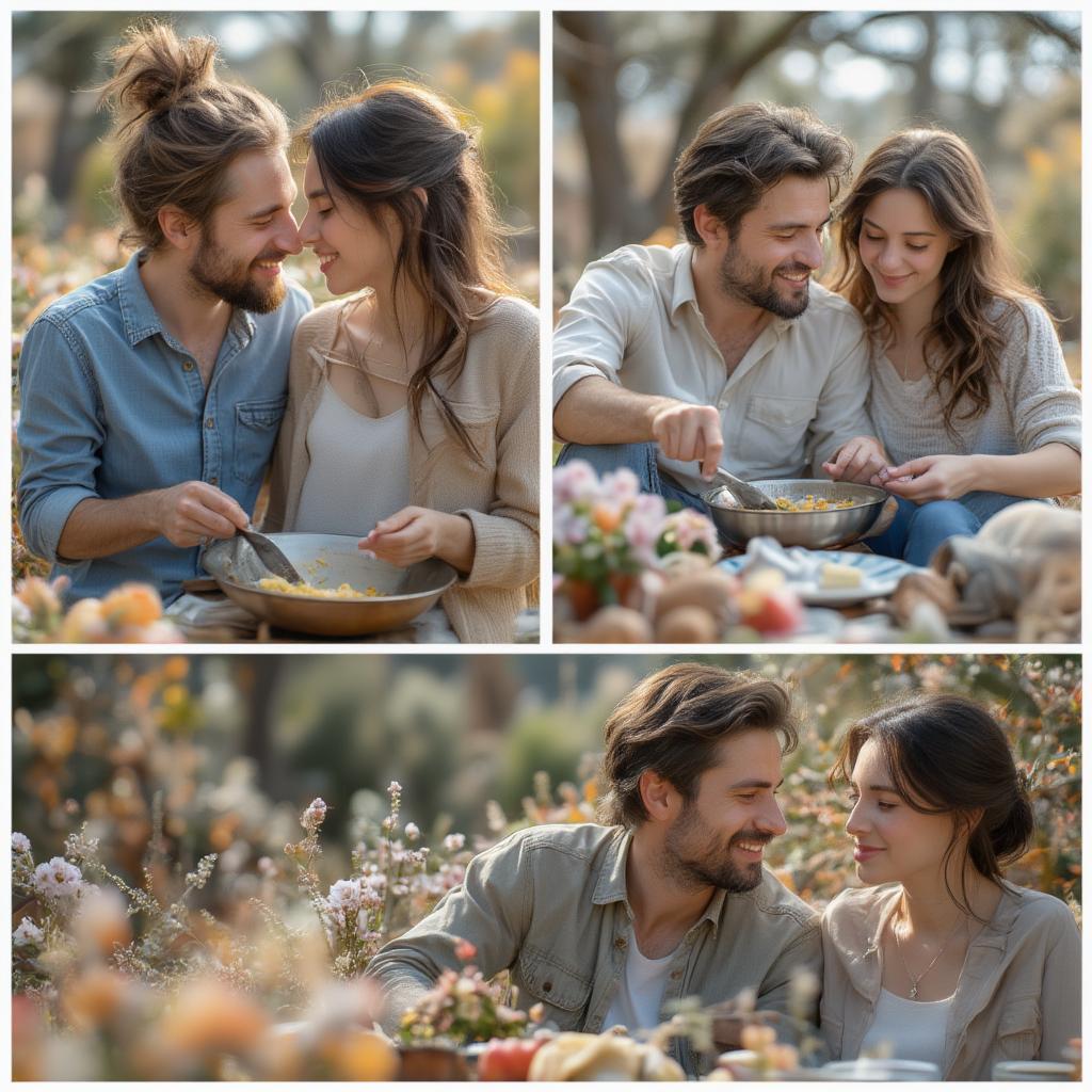 Nurturing Love and Relationship Growth - A montage of couples engaging in activities together, like cooking, hiking, and having meaningful conversations.