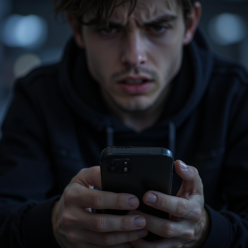 Person anxiously checking their phone, illustrating the obsessive behavior that can accompany unhealthy love.