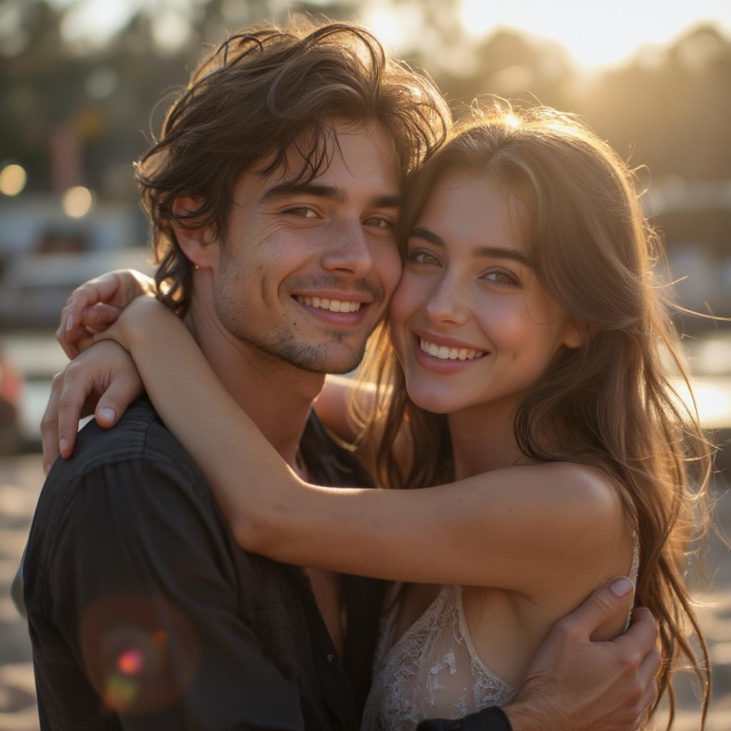 Couple Embracing on their One Month Anniversary