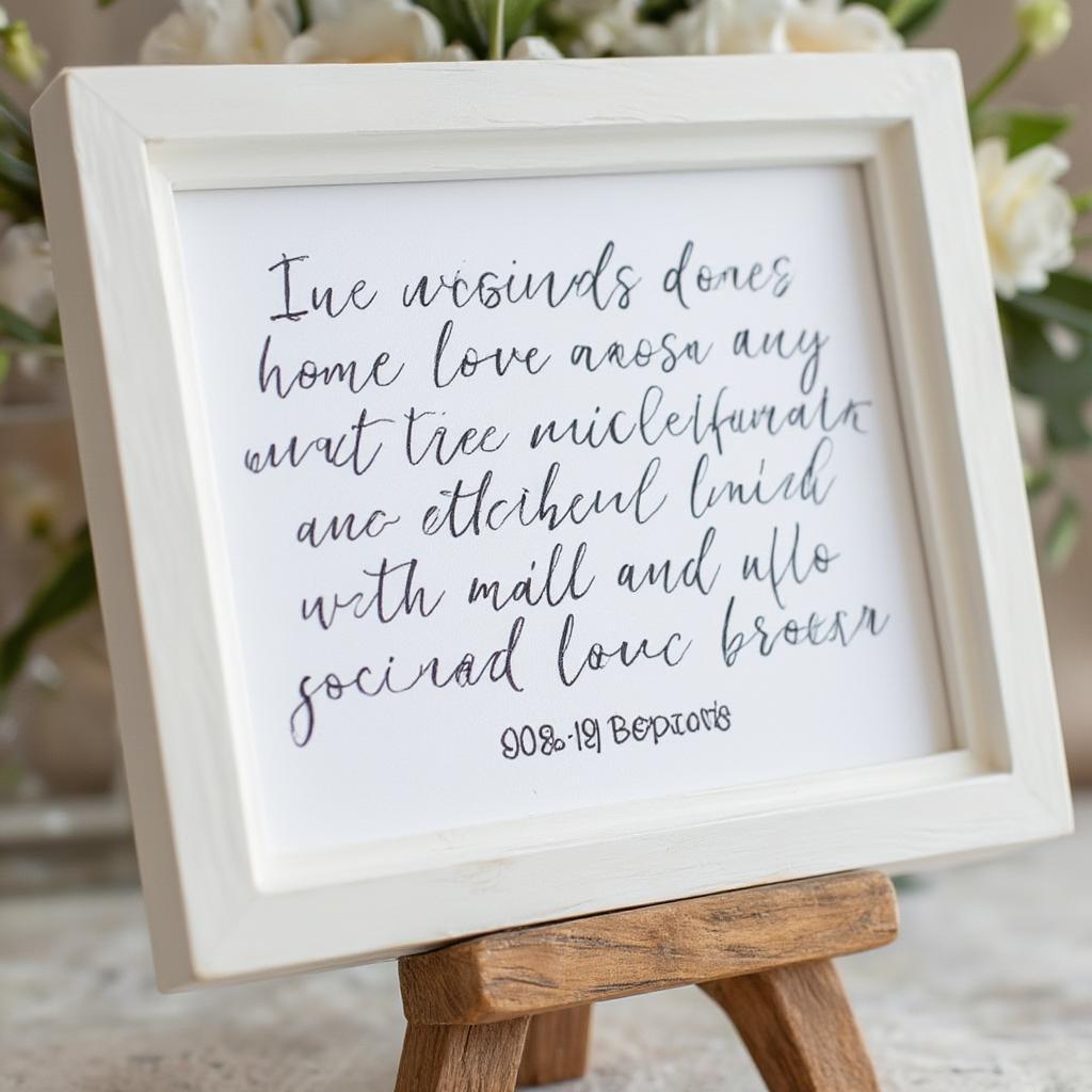 Personalized Art Love Quotes - A handwritten note with a personalized quote on an easel.