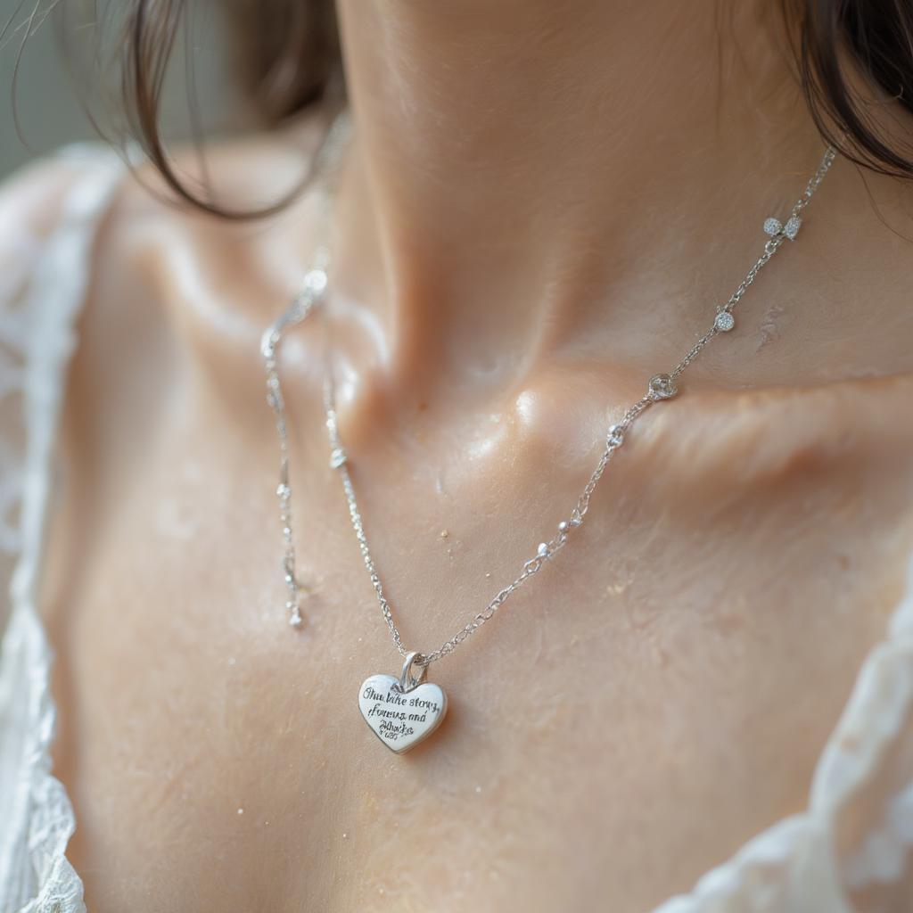 An engraved necklace with a personalized love forever quote
