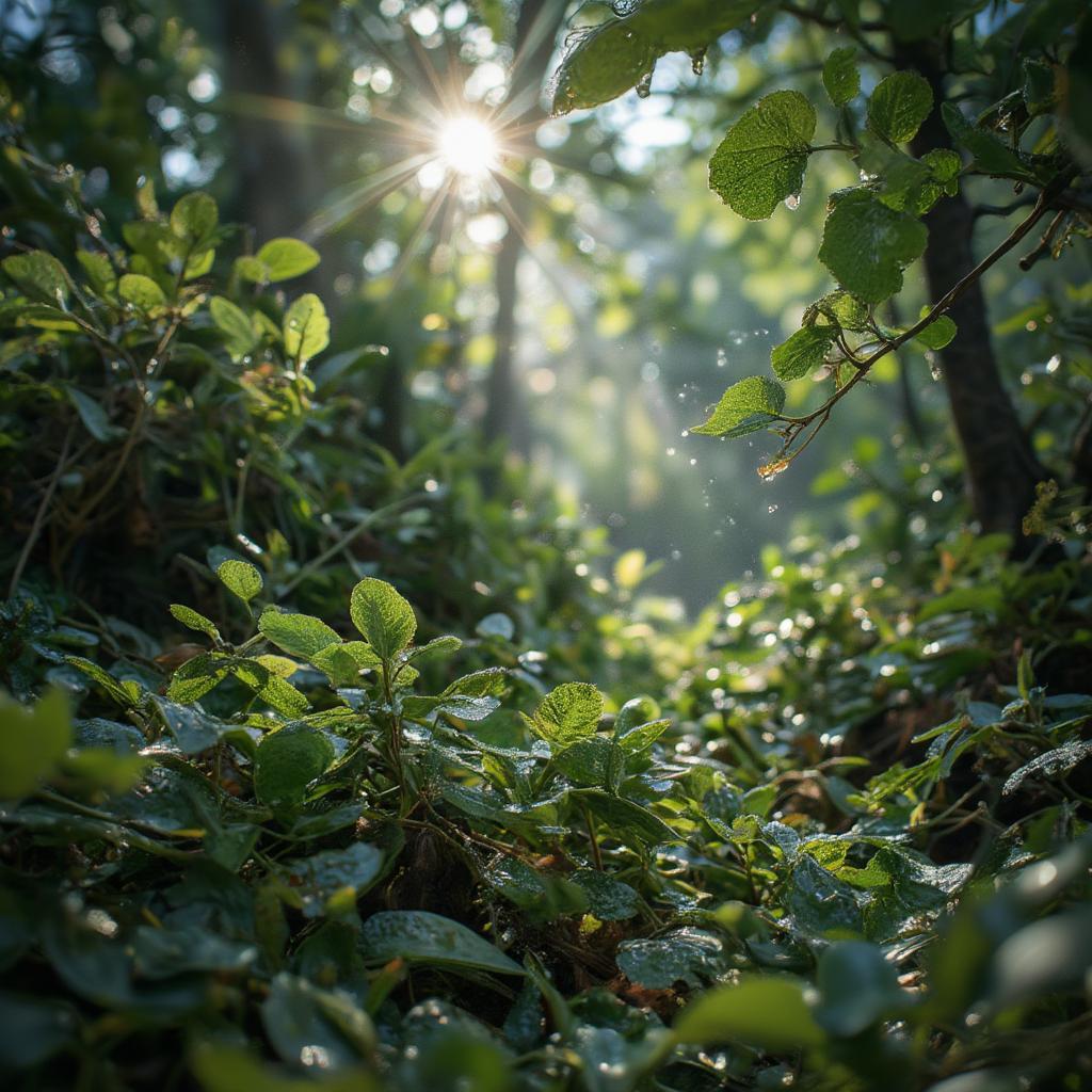 The smell of petrichor in a forest after rain