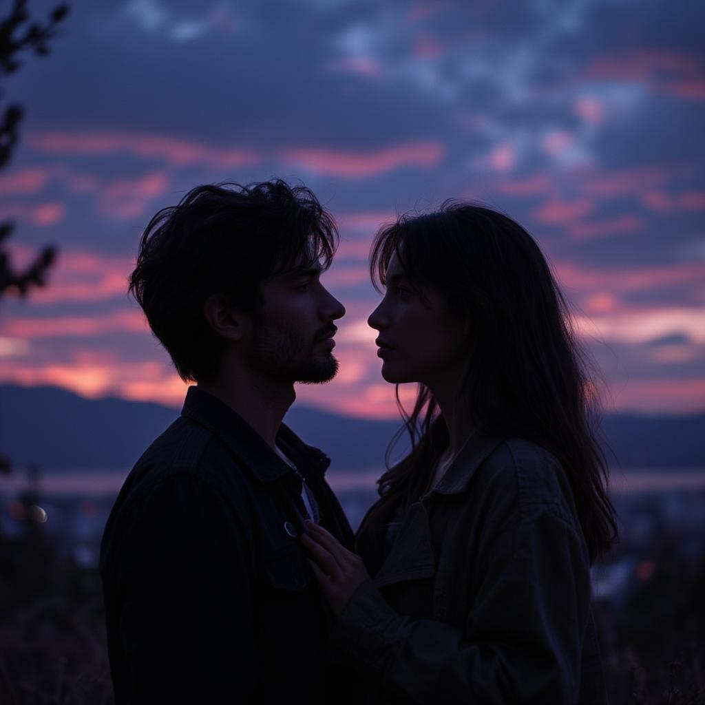 A Romantic Couple Embracing Under a Starry Sky